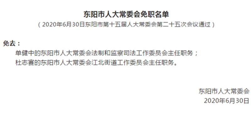 东阳最新人事任免动态公布