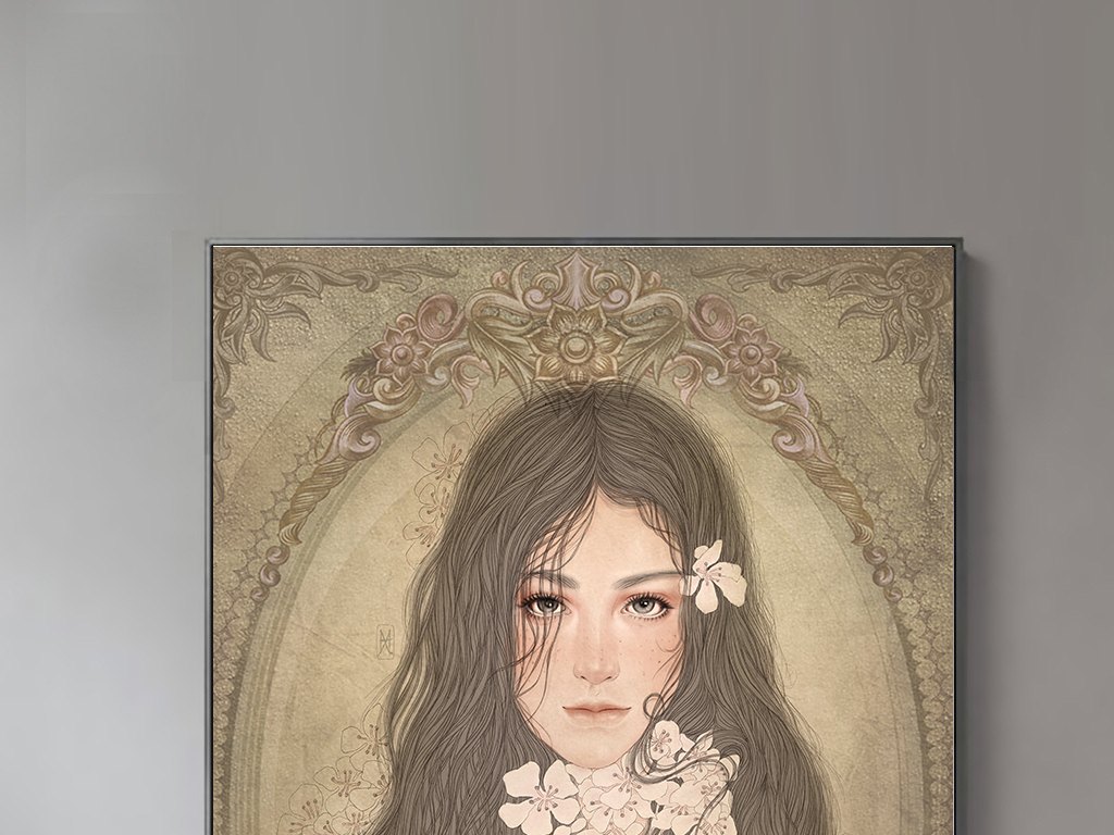 最新手绘现代美女插画,小巷中的艺术秘境之美